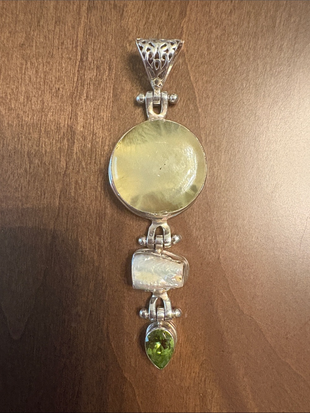 Sterling Silver Peridot & Mother-of-Pearl Drop Necklace Pendant